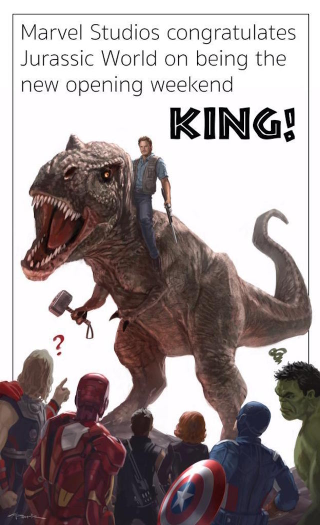Illustration for article titled Jurassic World bate récord de taquilla de Avengers, y Marvel le felicita
